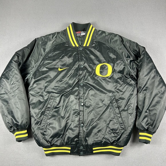 Oregon Ducks Jacket Mens Large Green Yellow Nike NCAA College Football Satin - Picture 1 of 8